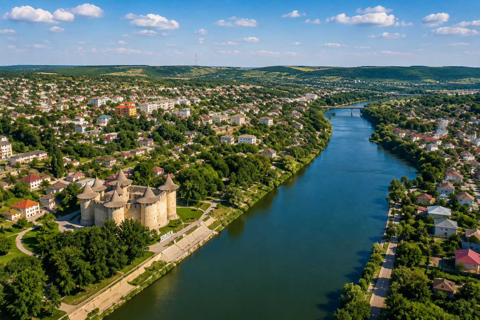Cetatea Soroca fotografiată frontal dinspre Nistru