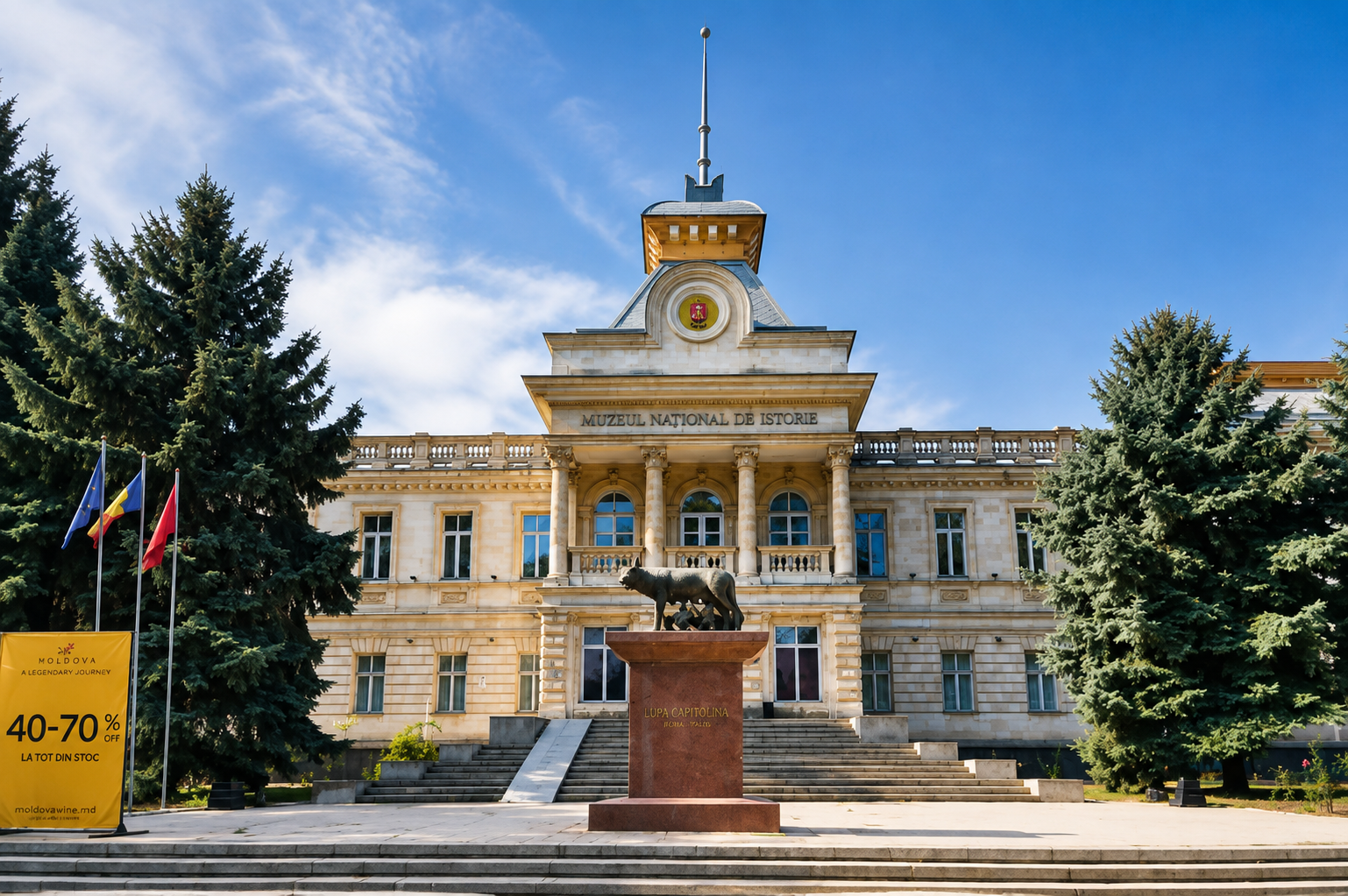 Lupoaica Capitolină în fața Muzeului Național de Istorie din Chișinău