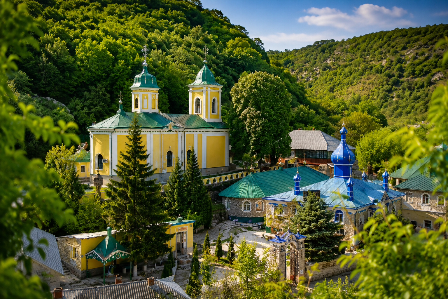 Complexul monastic Saharna în valea împădurită