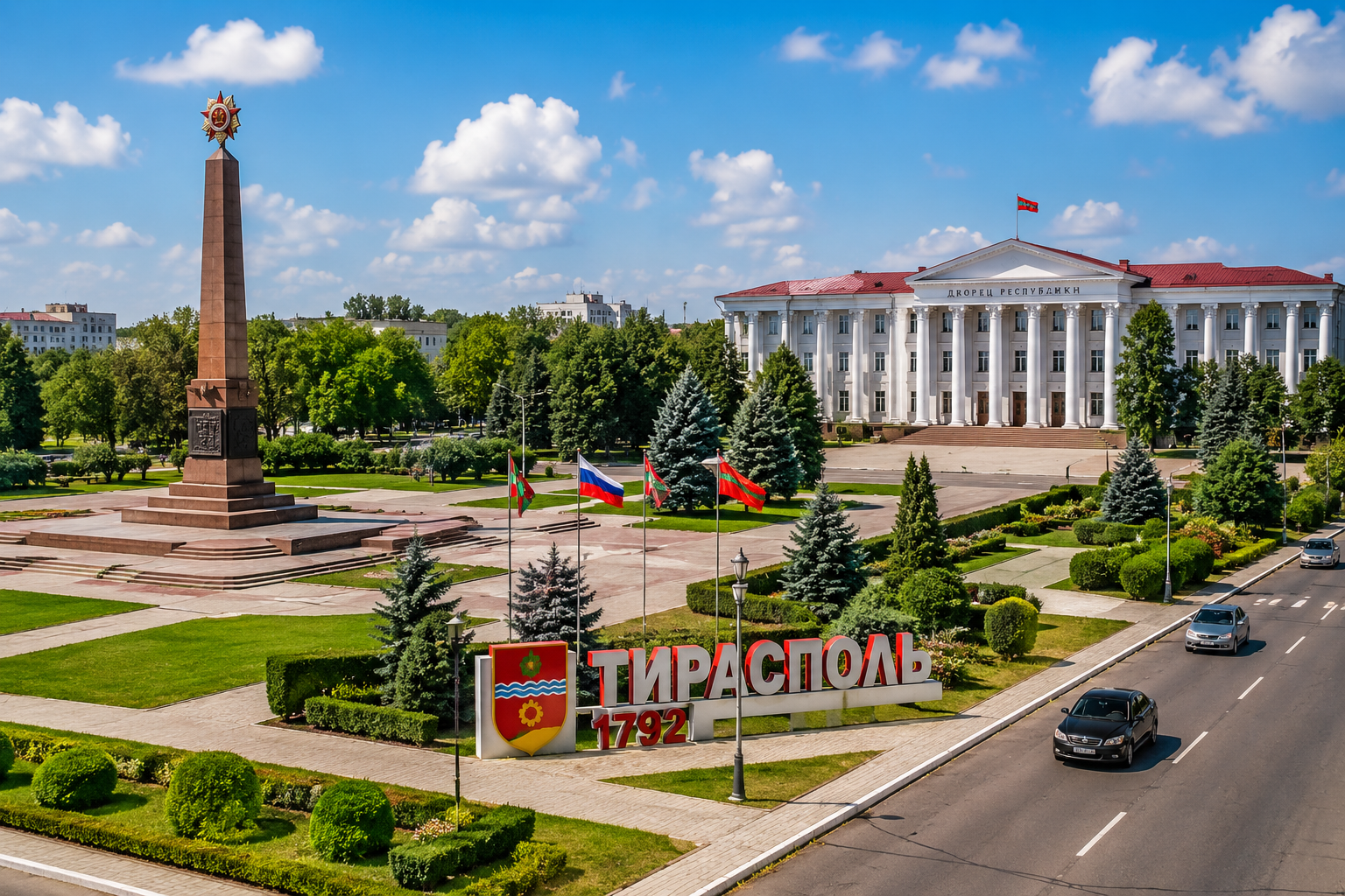 Centrul Tiraspolului cu bulevardul și arhitectura urbană